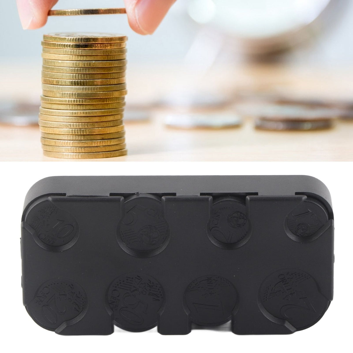 Rectangle Euro Coin Dispenser Plastic Coin Holders Storage Box Organizer Car Use