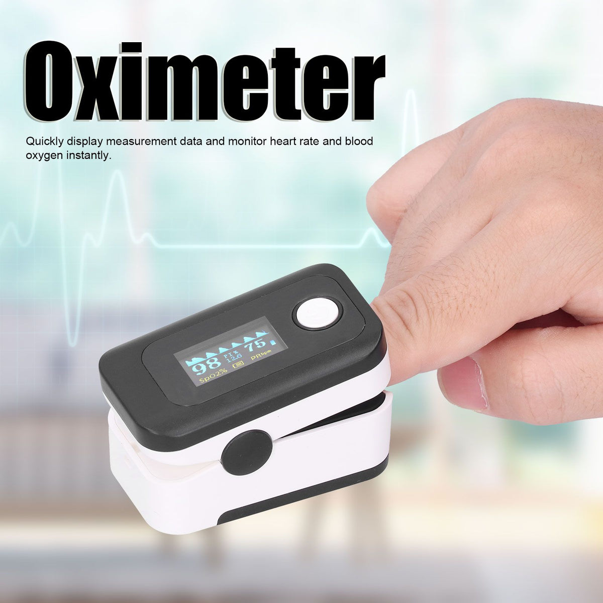 Fingertip Pulse Oximeter LED Screen Blood Oxygen Saturation Monitor with Lanyard Black
