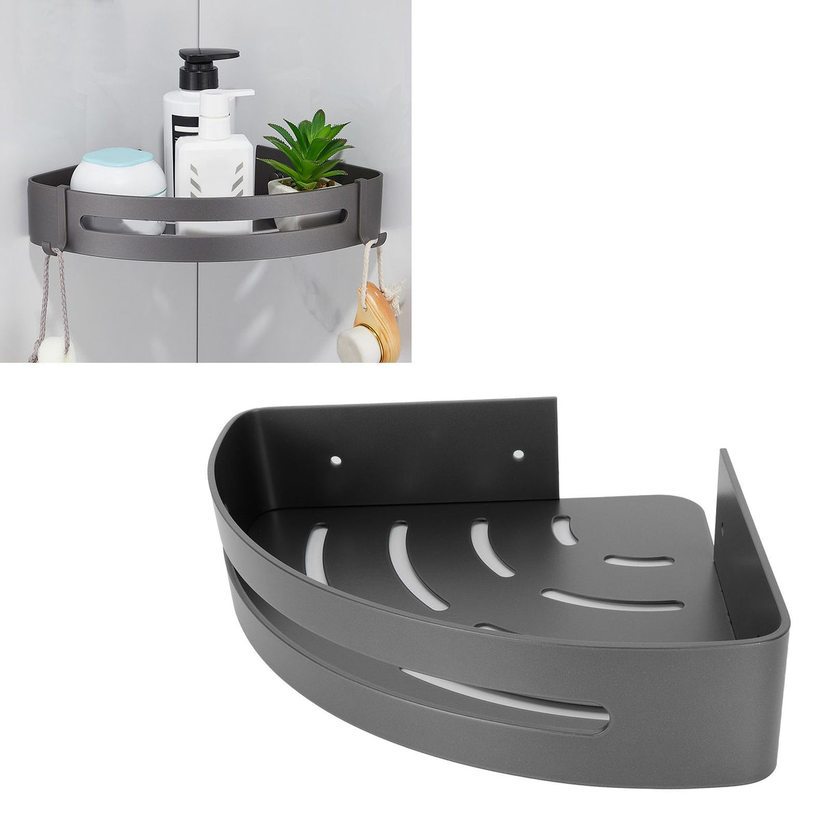 Gray Corner Shelf Space Aluminum Triangular Storage Rack Organizer Bathroom Accessory