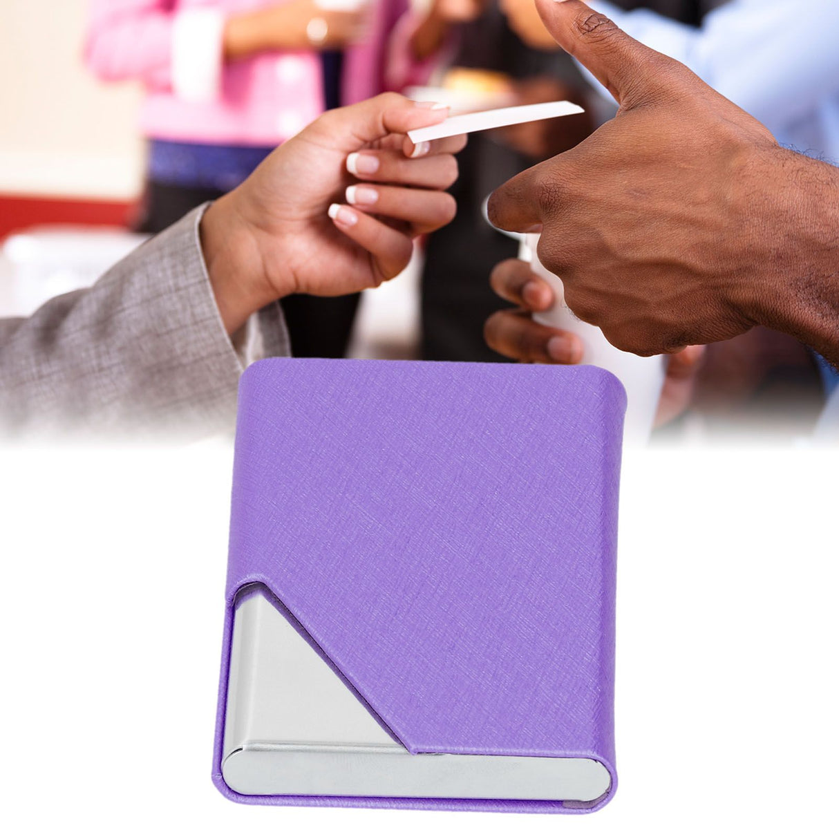 Business Card Holder Stainless Steel Innovative Name Card Case Organizer for Commercial UsePurple 007#
