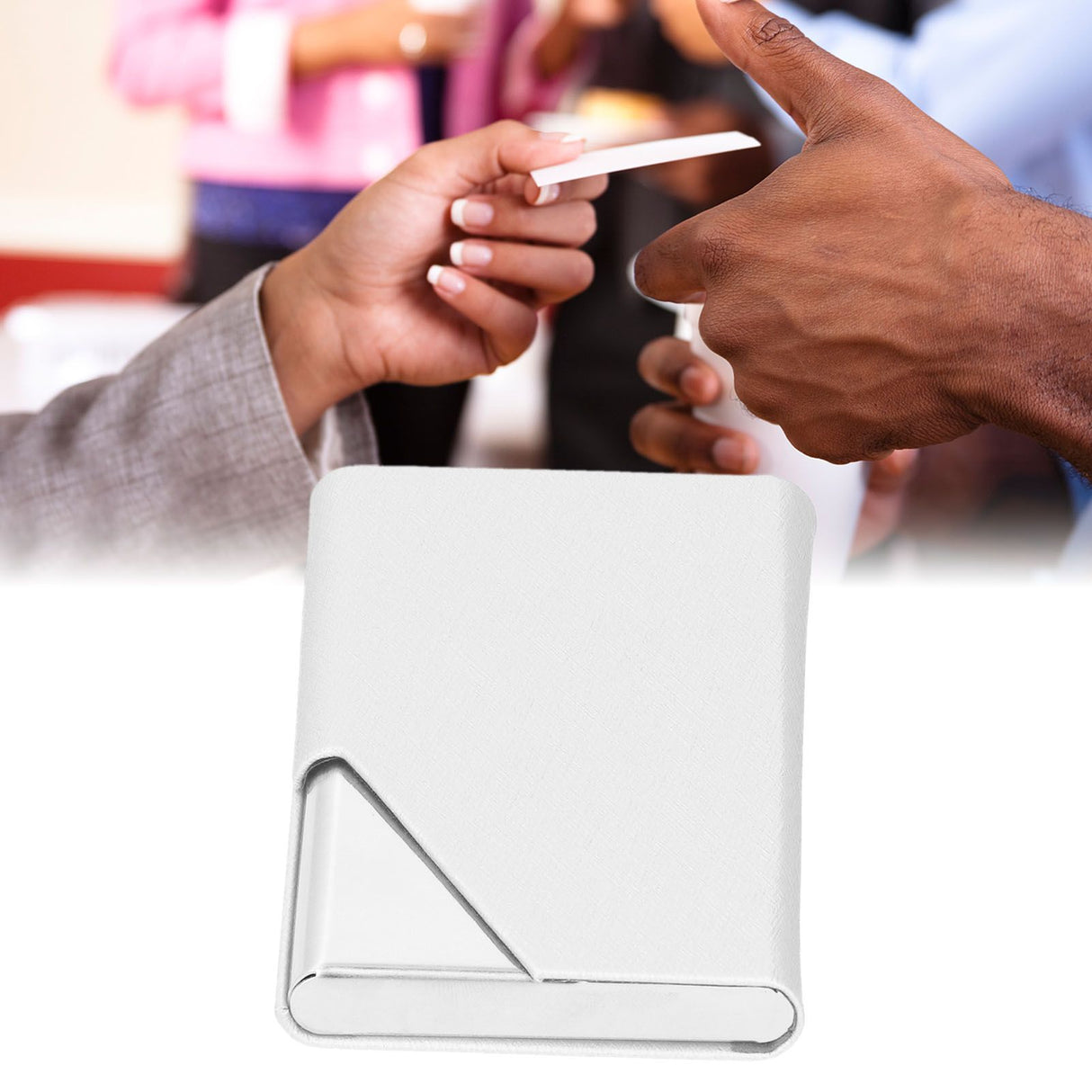 Business Card Holder Stainless Steel Innovative Name Card Case Organizer for Commercial UseWhite 007#