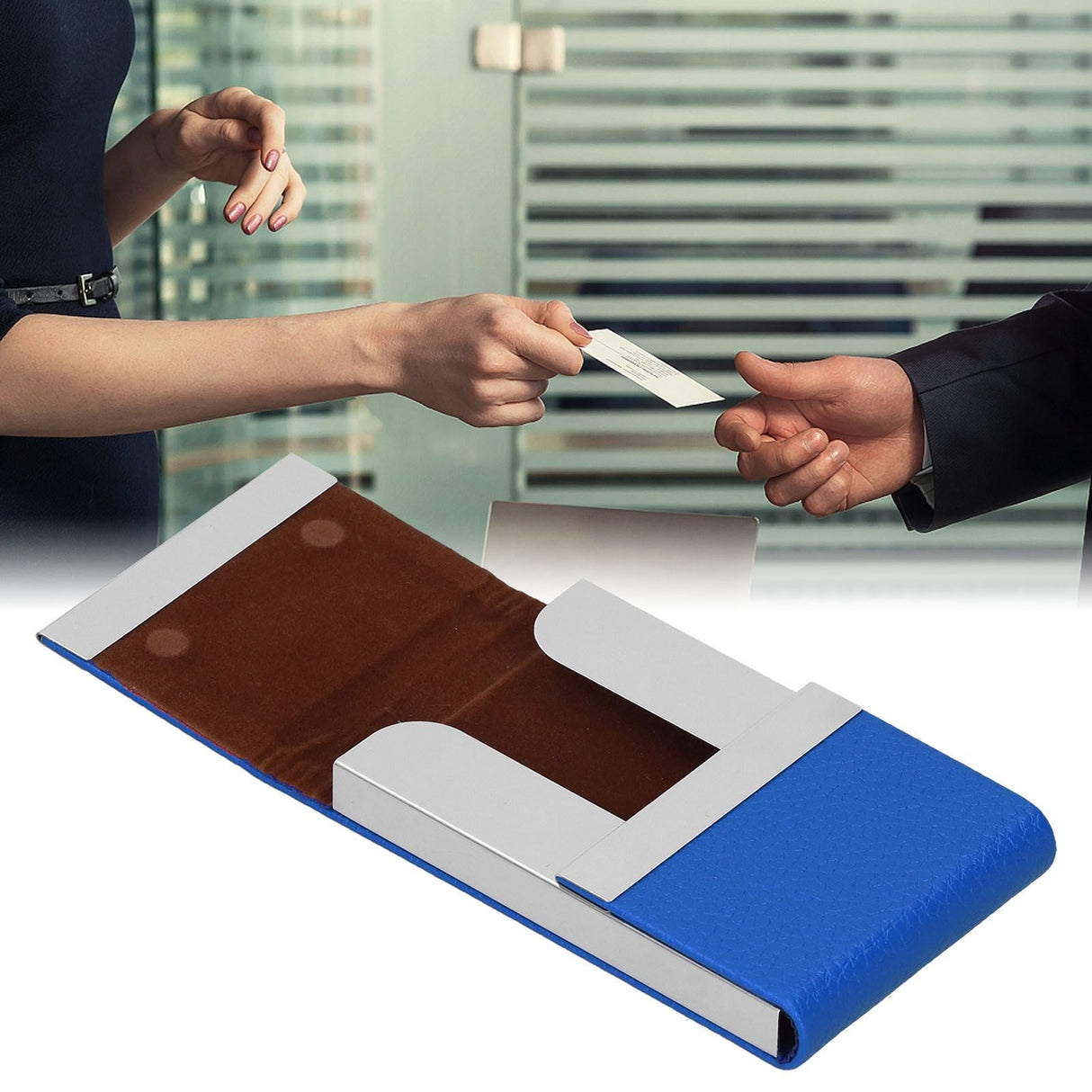 Large Capacity Business Card Holder Pocket Name Card Box Case for Men Double OpenBlue 400#