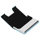 Business Name Card Holder Case Stainless Steel Organizer Portable for Business WorksBlue 336# - Close-Up Angle