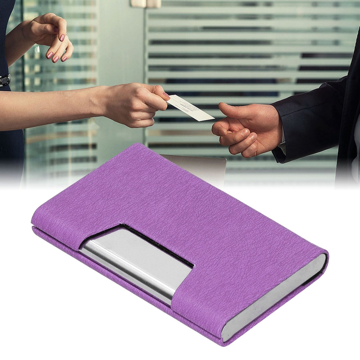 Business Name Card Holder Case Stainless Steel Organizer Portable for Business WorksPurple 336#