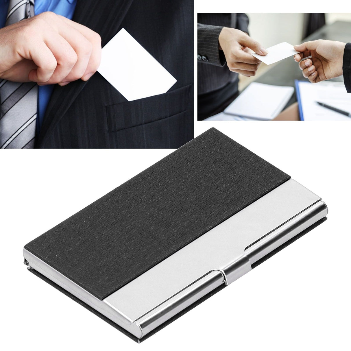 Business Card Holder Stainless Steel Name Card Case for Traveling and Business SuppliesBlack 701#