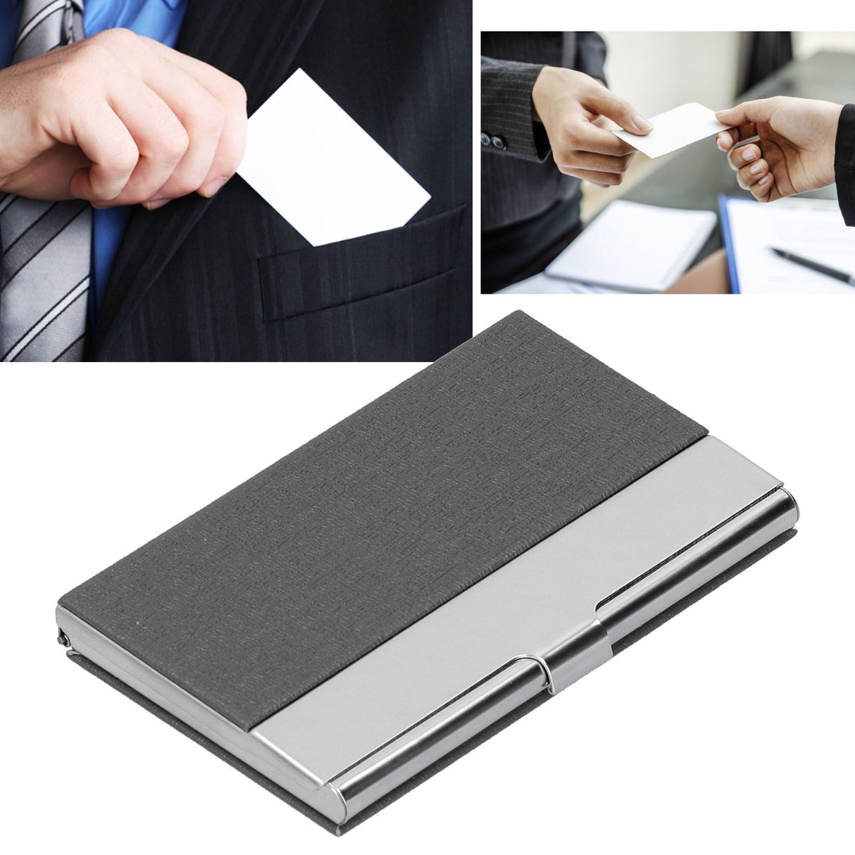 Business Card Holder Stainless Steel Name Card Case for Traveling and Business SuppliesGray 701#