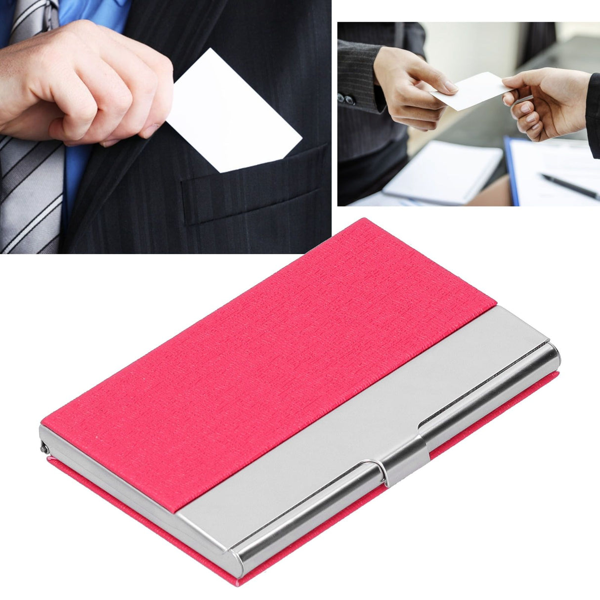 Business Card Holder Stainless Steel Name Card Case for Traveling and Business SuppliesRed 701#