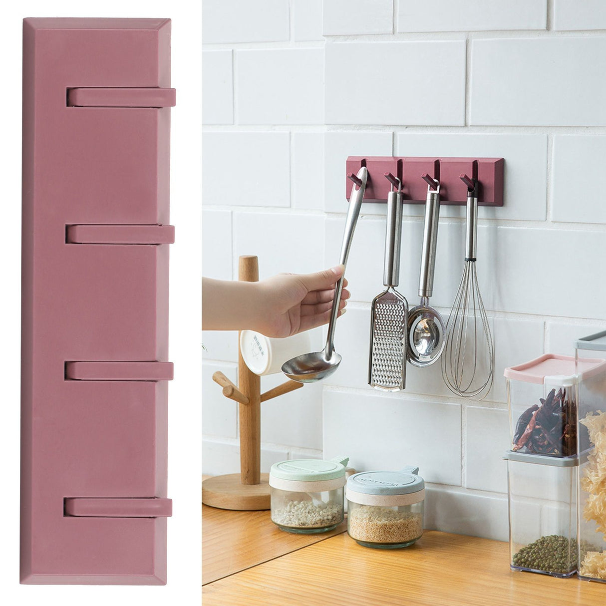 Wall Row Hook Punch Free Coat Key Holder Door Hat Hanger for Bathroom Wall Door Decor(Dark Salmon )