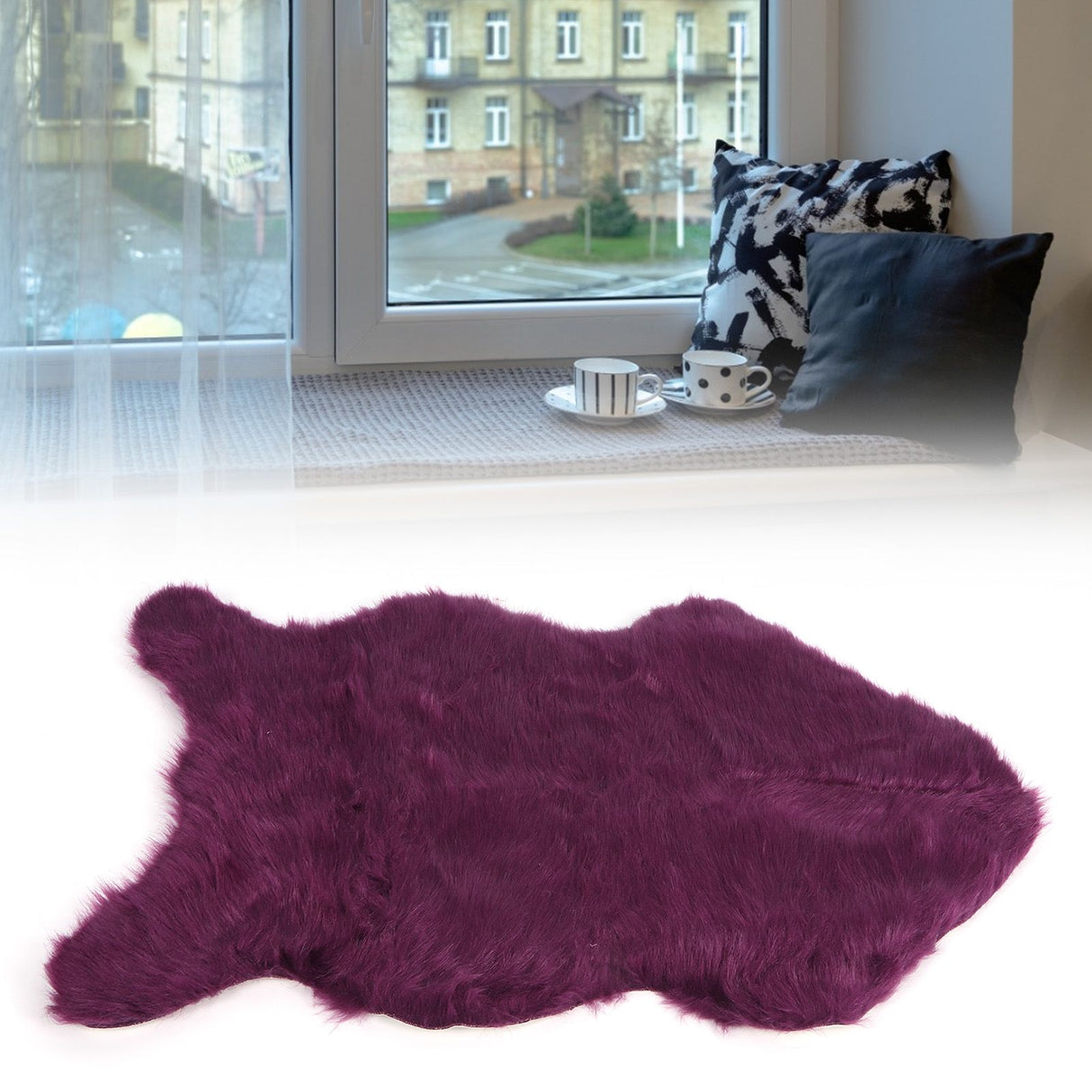 Faux Sheepskin Fur Rug Soft Carpet Area Rug for Bedroom Sofa Floor Living Room DecorPurple
