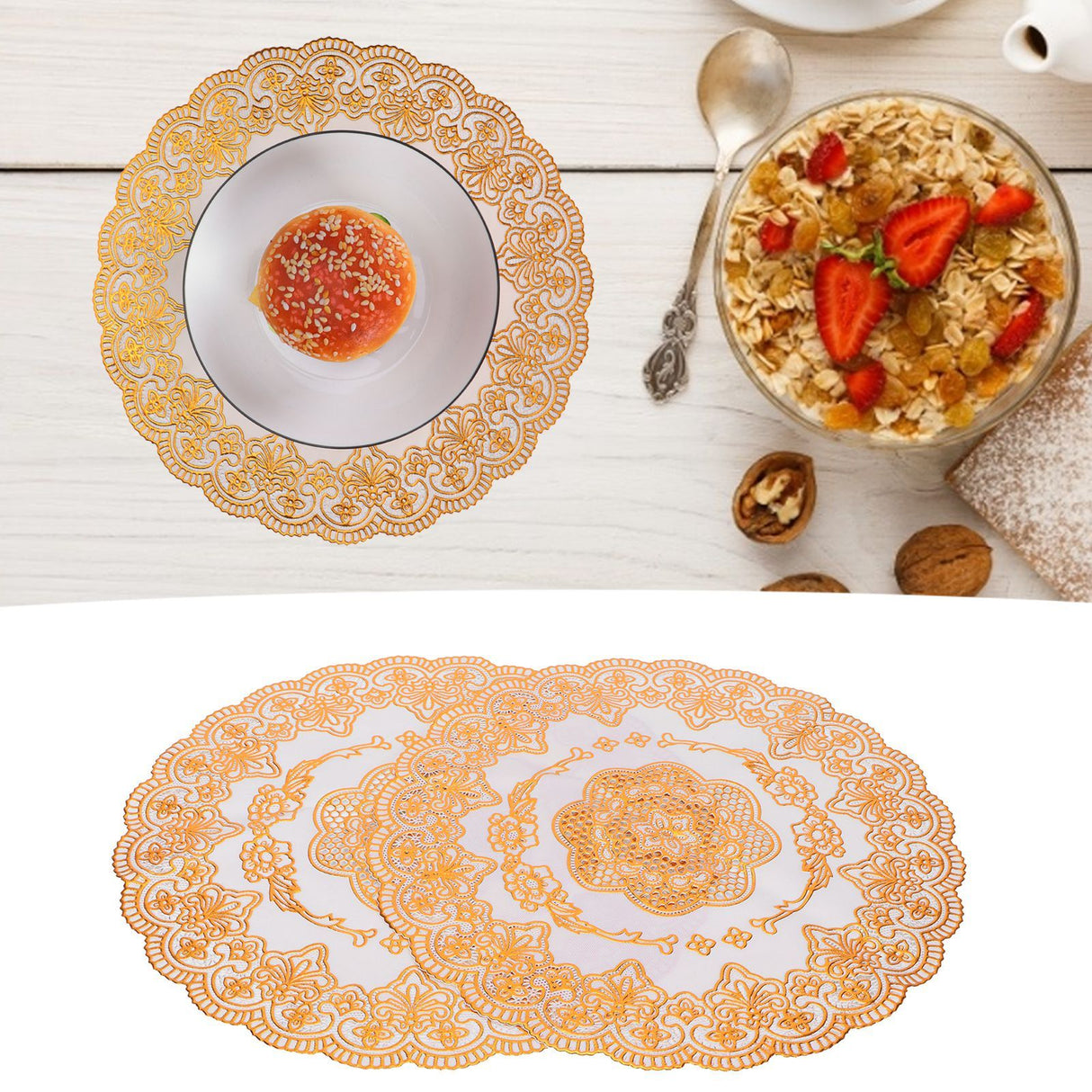 2PCS 30cmx30cm Table Mats Gold Dining Table Placemats for Wedding Party SuppliesStyle 01