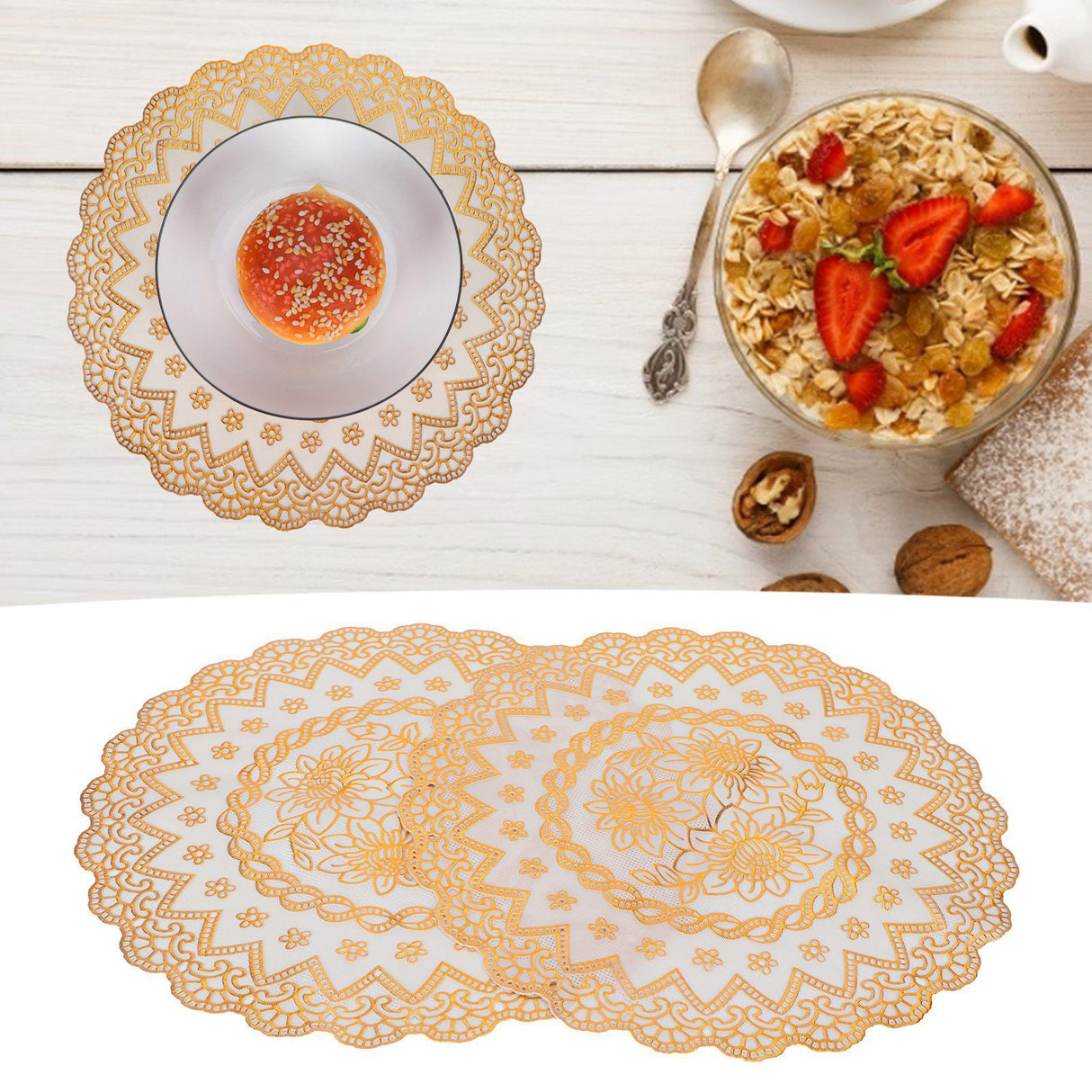2PCS 30cmx30cm Table Mats Gold Dining Table Placemats for Wedding Party SuppliesStyle 03