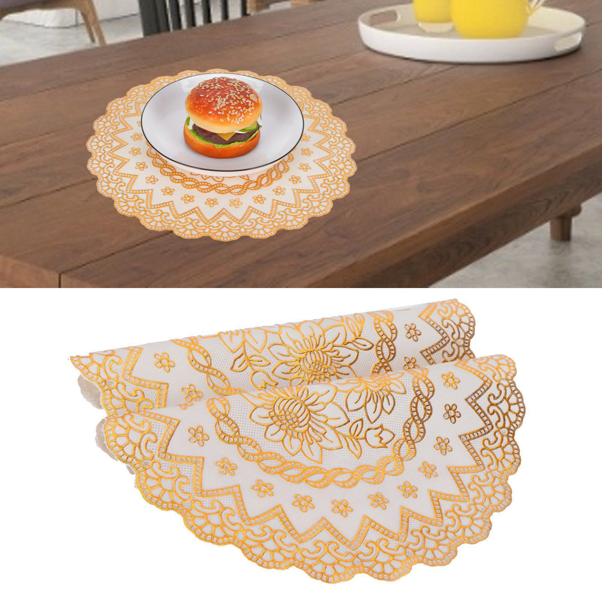 2PCS 30cmx30cm Table Mats Gold Dining Table Placemats for Wedding Party SuppliesStyle 03