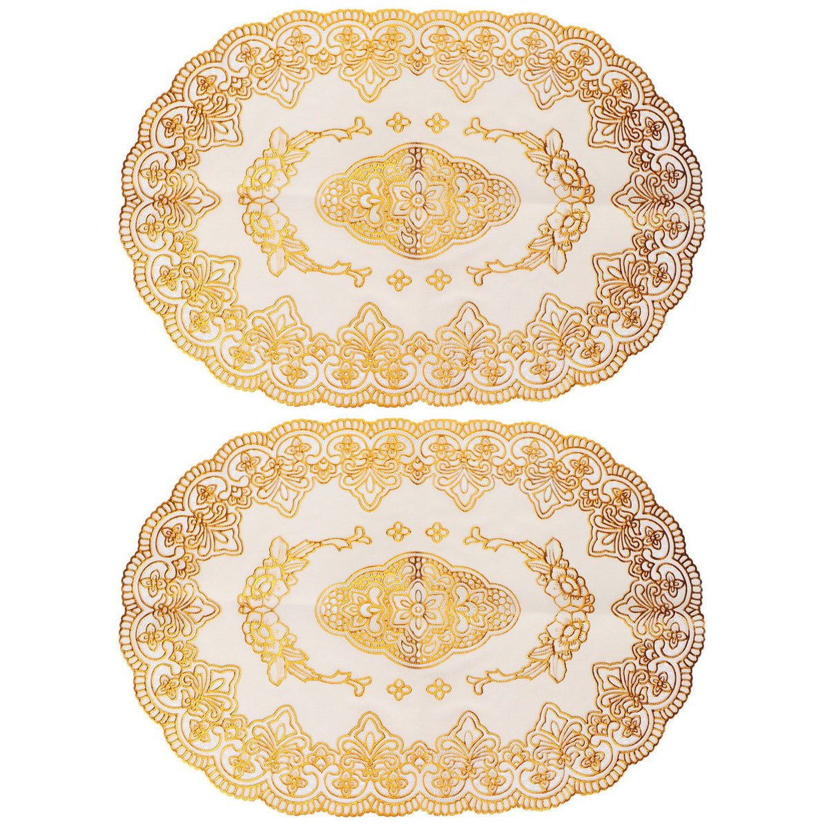 2Pcs PVC Table Mat Gold Placemats Cup Coaster Pad Kitchen Restaurant Wedding DecorationOval 01