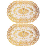 2Pcs PVC Table Mat Gold Placemats Cup Coaster Pad Kitchen Restaurant Wedding DecorationOval 01