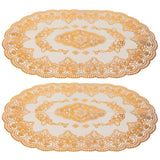2Pcs PVC Table Mat Gold Placemats Cup Coaster Pad Kitchen Restaurant Wedding DecorationOval 01 - Front View