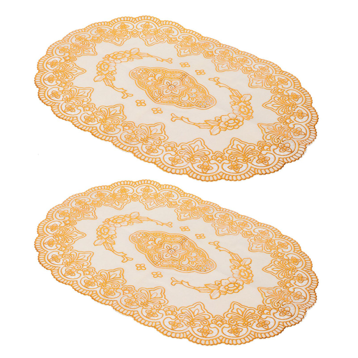 2Pcs PVC Table Mat Gold Placemats Cup Coaster Pad Kitchen Restaurant Wedding DecorationOval 01