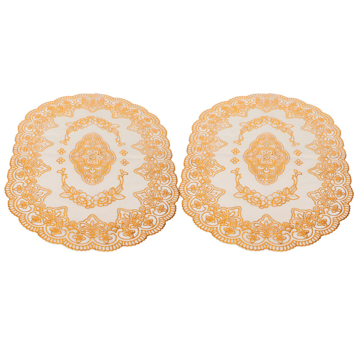 2Pcs PVC Table Mat Gold Placemats Cup Coaster Pad Kitchen Restaurant Wedding DecorationOval 01
