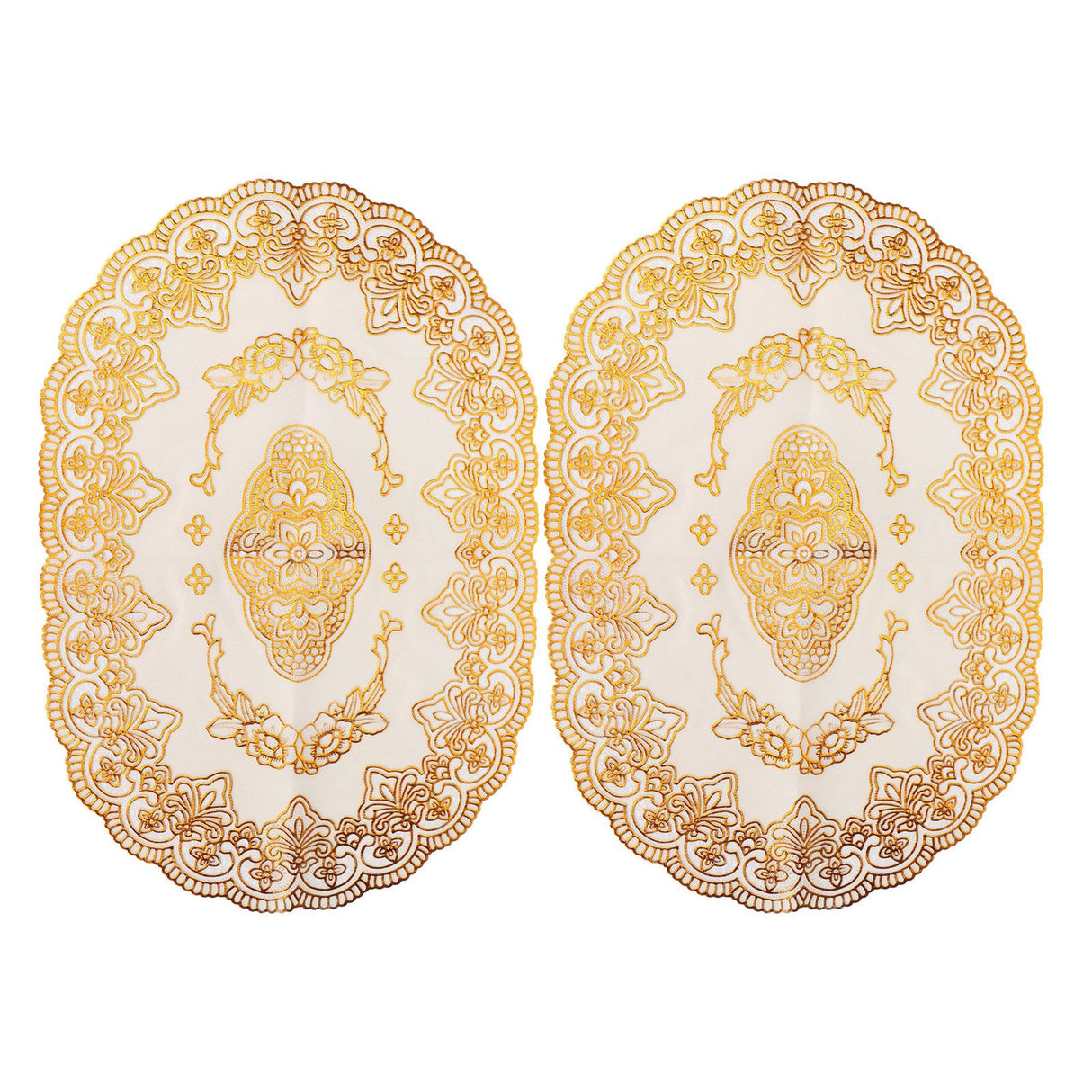 2Pcs PVC Table Mat Gold Placemats Cup Coaster Pad Kitchen Restaurant Wedding DecorationOval 01