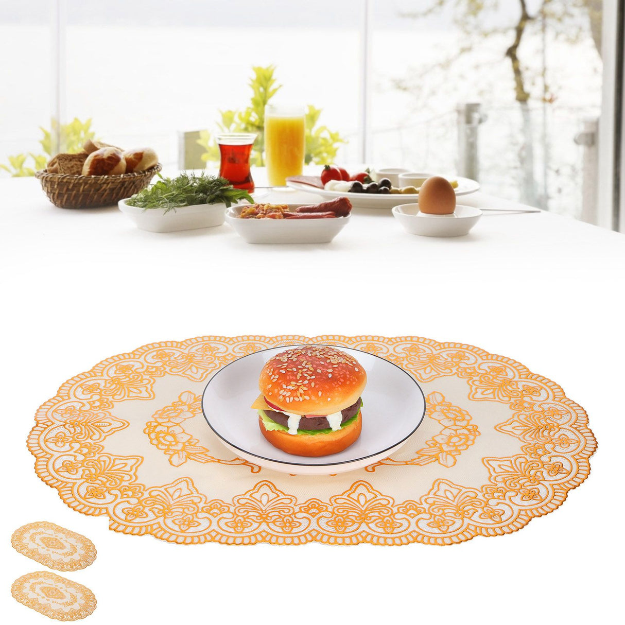 2Pcs PVC Table Mat Gold Placemats Cup Coaster Pad Kitchen Restaurant Wedding DecorationOval 01