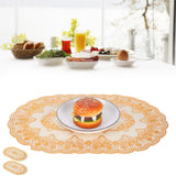 2Pcs PVC Table Mat Gold Placemats Cup Coaster Pad Kitchen Restaurant Wedding DecorationOval 01
