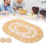 2Pcs PVC Table Mat Gold Placemats Cup Coaster Pad Kitchen Restaurant Wedding DecorationOval 01