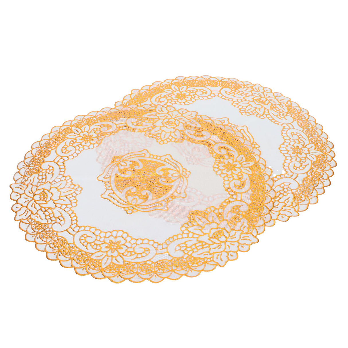 2PCS 38x38cm Table Mats PVC Gold Placemats Cup Mat Coaster for Wedding Party SuppliesRound 02