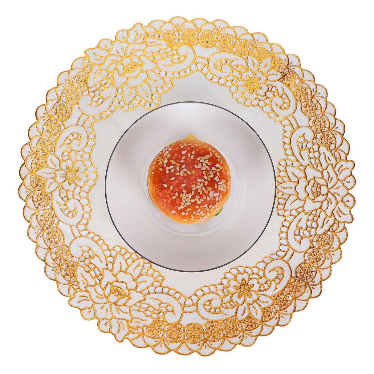 2PCS 38x38cm Table Mats PVC Gold Placemats Cup Mat Coaster for Wedding Party SuppliesRound 02