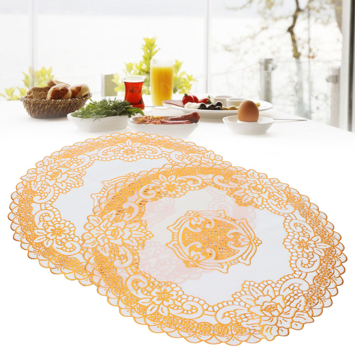 2PCS 38x38cm Table Mats PVC Gold Placemats Cup Mat Coaster for Wedding Party SuppliesRound 02