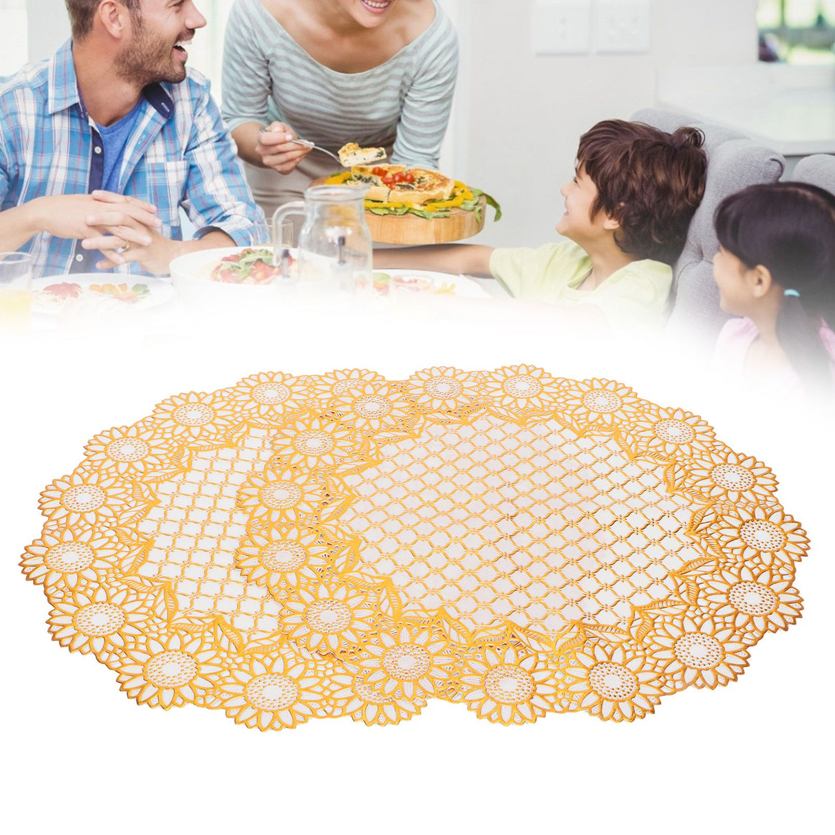 2PCS 38x38cm Table Mats PVC Gold Placemats Cup Mat Coaster for Wedding Party SuppliesRound 03