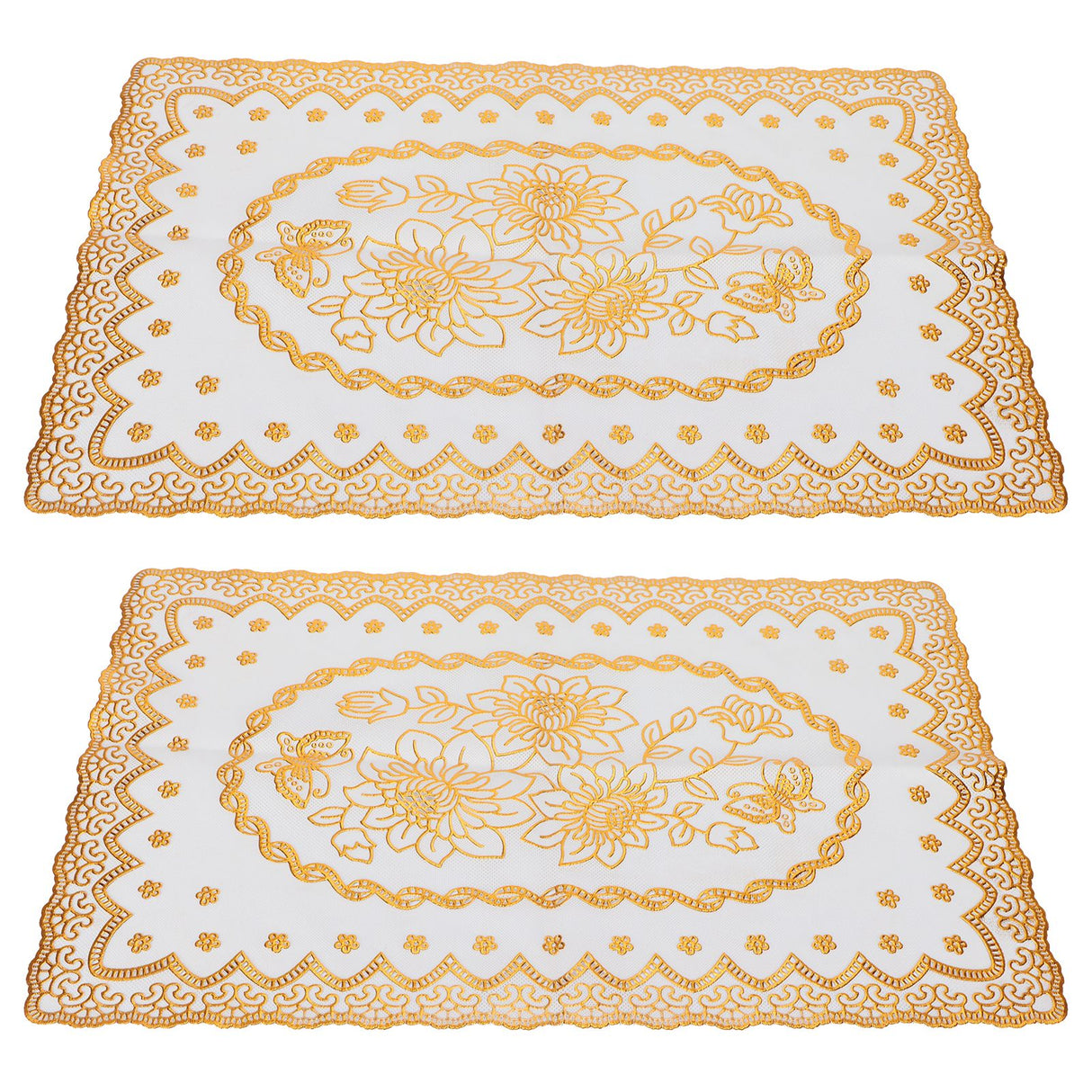 2PCS 30cmx45cm PVC Table Mat Gold Placemats Cup Coaster Pad Kitchen Wedding DecorationStyle 1