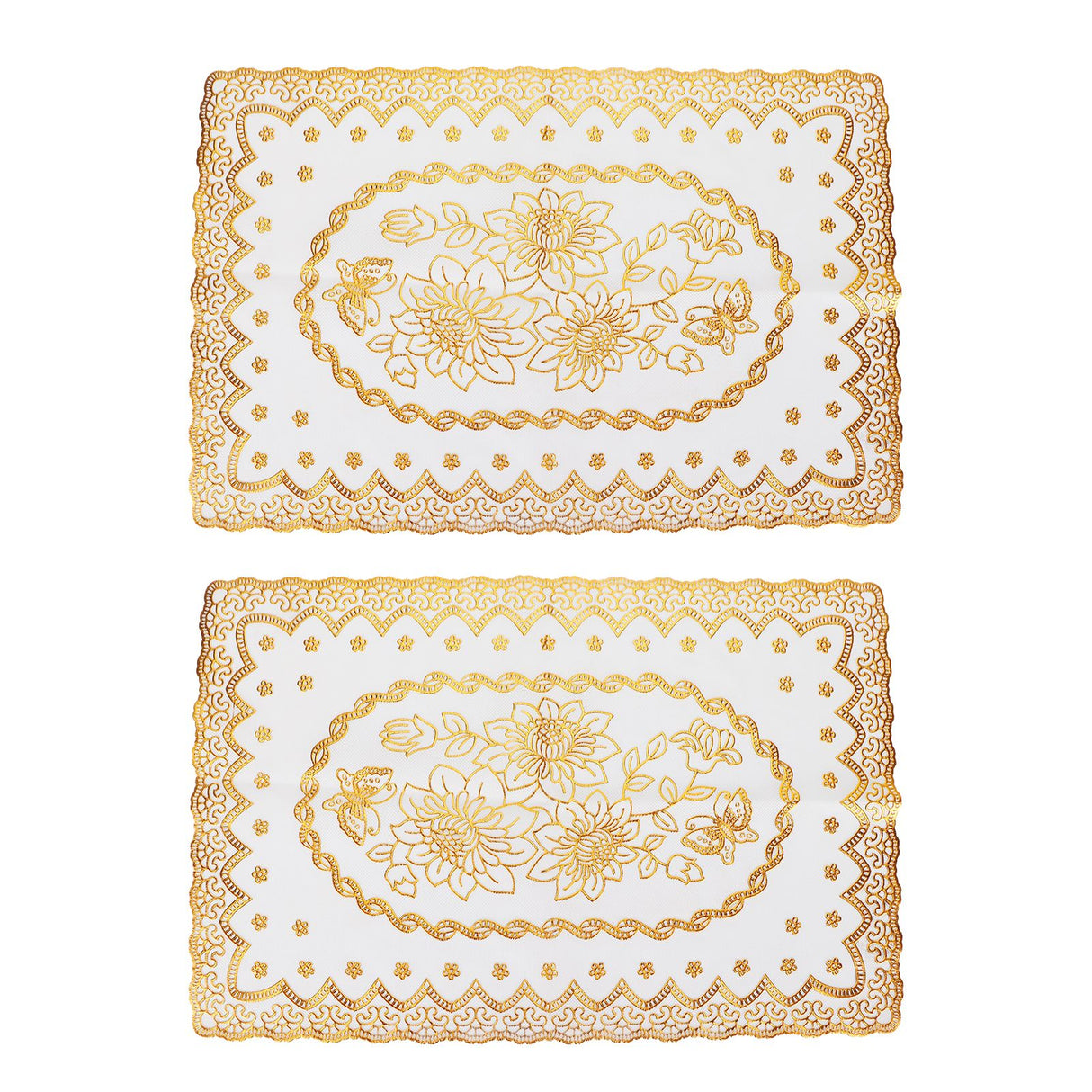 2PCS 30cmx45cm PVC Table Mat Gold Placemats Cup Coaster Pad Kitchen Wedding DecorationStyle 1