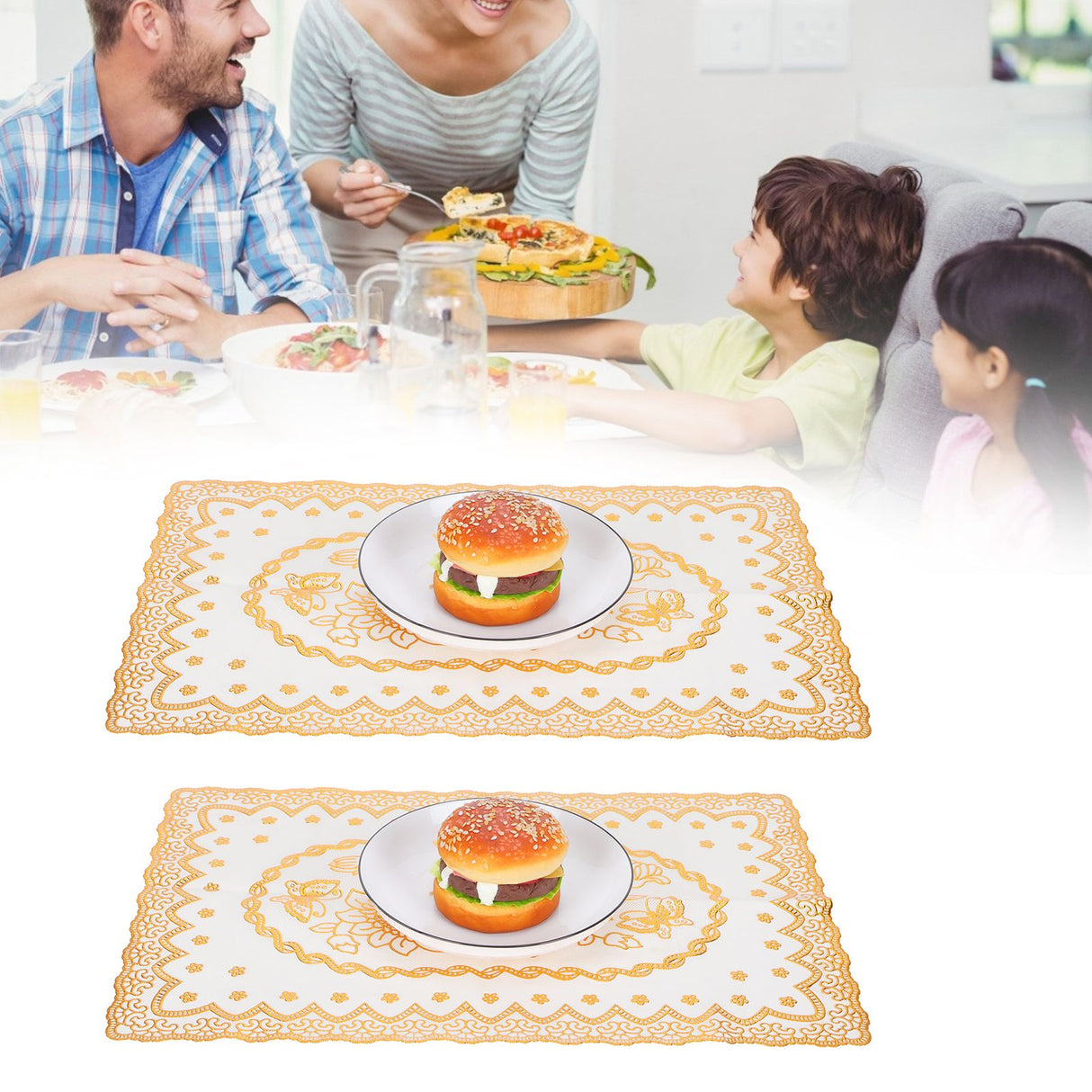 2PCS 30cmx45cm PVC Table Mat Gold Placemats Cup Coaster Pad Kitchen Wedding DecorationStyle 1