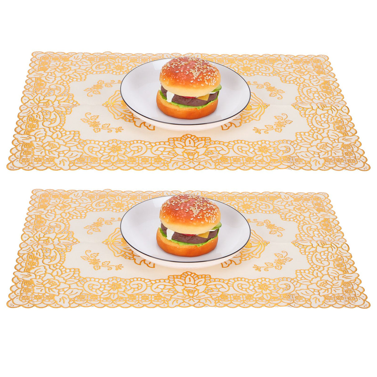 2PCS 30cmx45cm PVC Table Mat Gold Placemats Cup Coaster Pad Kitchen Wedding DecorationStyle 3