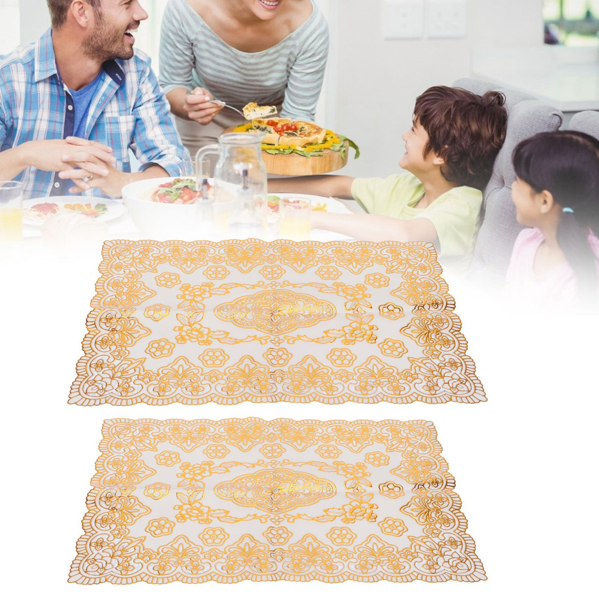 2PCS 30cmx45cm PVC Table Mat Gold Placemats Cup Coaster Pad Kitchen Wedding DecorationStyle 4