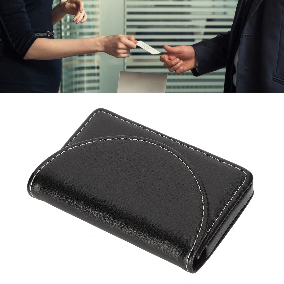 Business Name Card Case PU Leather Holder Organizer Gifts for Traveling BusinessBlack 033#