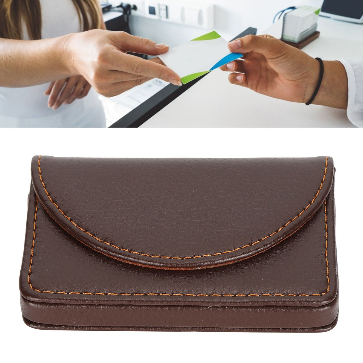 Business Name Card Case PU Leather Holder Organizer Gifts for Traveling BusinessCoffee 033#
