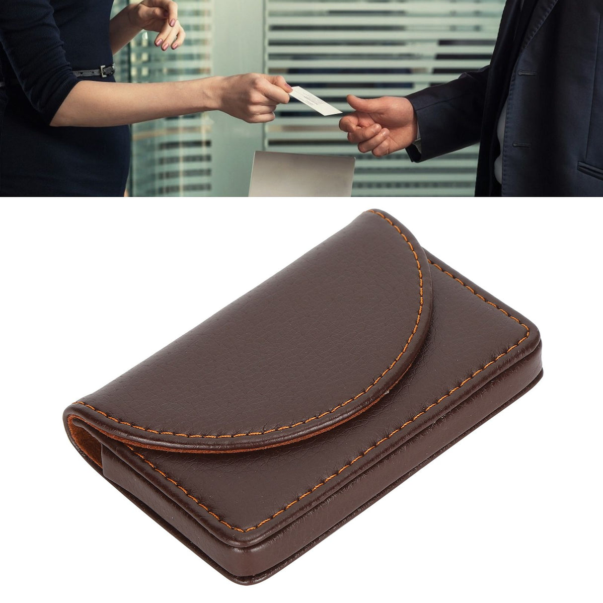 Business Name Card Case PU Leather Holder Organizer Gifts for Traveling BusinessCoffee 033#