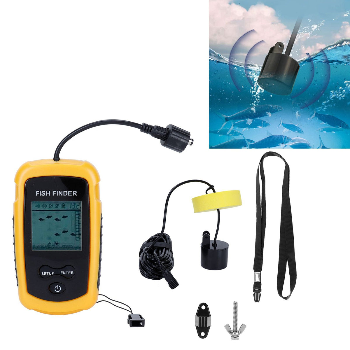 Portable Sonar Fish Finder HandHeld Depth Finder Alarm Sensor Detector Fishing Accessory