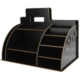 Wood Desktop Organizer Innovative Cosmetics Stationery Storage Rack for Home OfficeBlack