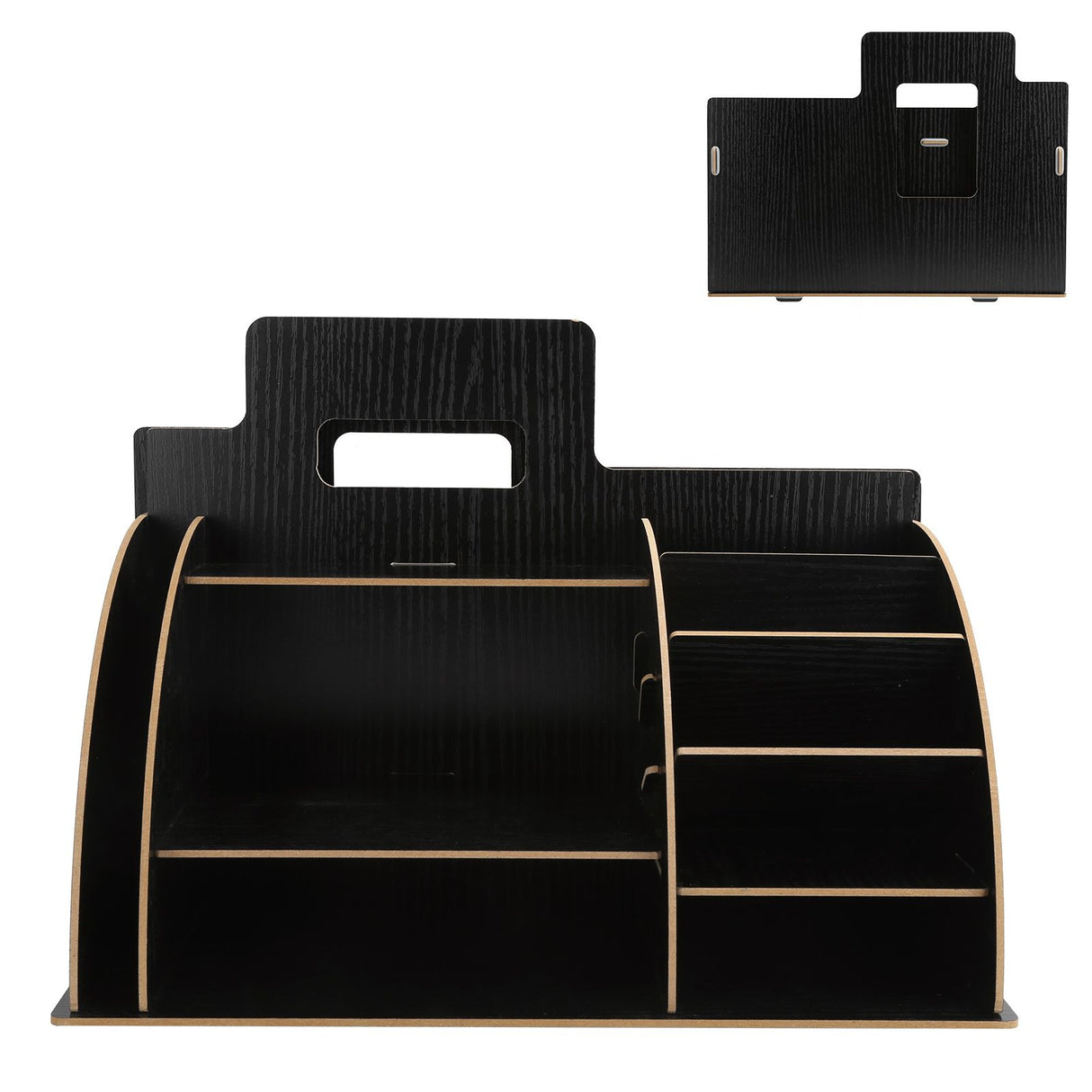 Wood Desktop Organizer Innovative Cosmetics Stationery Storage Rack for Home OfficeBlack
