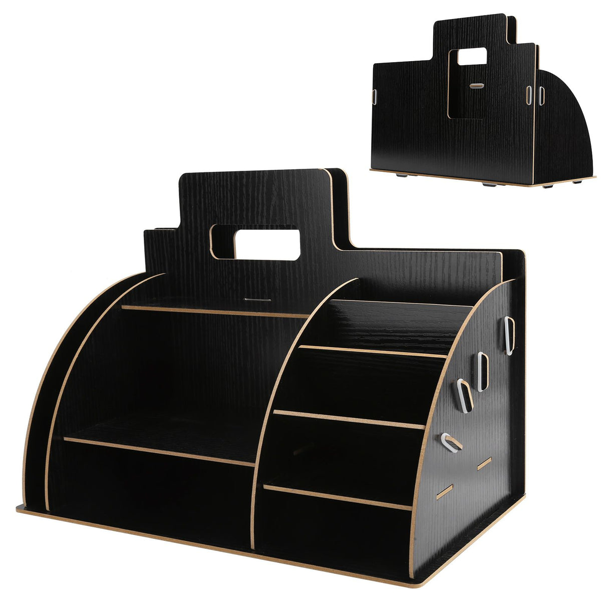 Wood Desktop Organizer Innovative Cosmetics Stationery Storage Rack for Home OfficeBlack