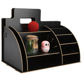 Wood Desktop Organizer Innovative Cosmetics Stationery Storage Rack for Home OfficeBlack
