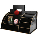 Wood Desktop Organizer Innovative Cosmetics Stationery Storage Rack for Home OfficeBlack