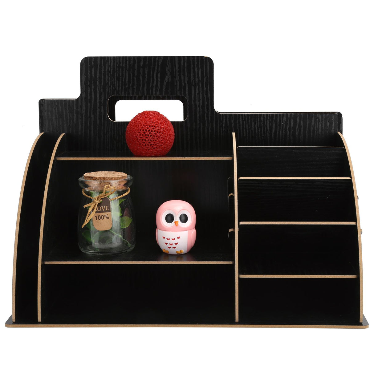 Wood Desktop Organizer Innovative Cosmetics Stationery Storage Rack for Home OfficeBlack
