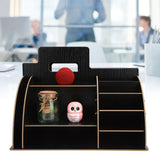 Wood Desktop Organizer Innovative Cosmetics Stationery Storage Rack for Home OfficeBlack