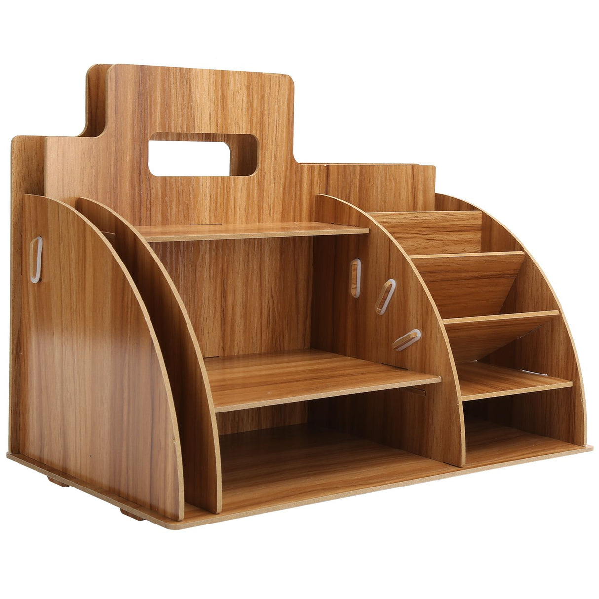 Wood Desktop Organizer Innovative Cosmetics Stationery Storage Rack for Home OfficeCherry Wood Color
