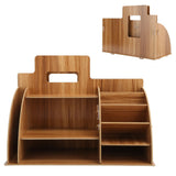 Wood Desktop Organizer Innovative Cosmetics Stationery Storage Rack for Home OfficeCherry Wood Color - Top-Down View