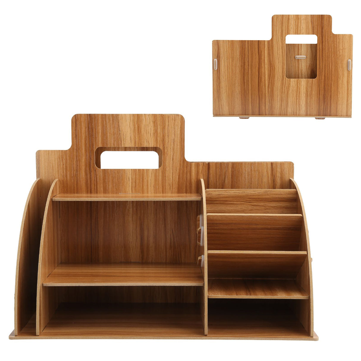 Wood Desktop Organizer Innovative Cosmetics Stationery Storage Rack for Home OfficeCherry Wood Color