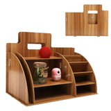 Wood Desktop Organizer Innovative Cosmetics Stationery Storage Rack for Home OfficeCherry Wood Color