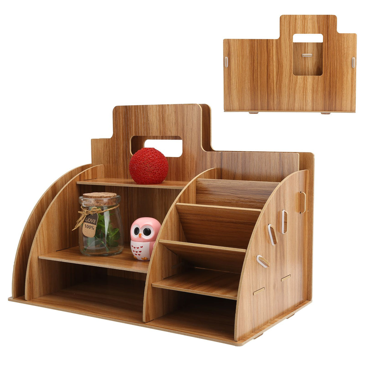 Wood Desktop Organizer Innovative Cosmetics Stationery Storage Rack for Home OfficeCherry Wood Color
